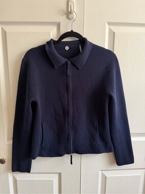Margaret O'Leary Navy Zip Knit Bomber Sweater